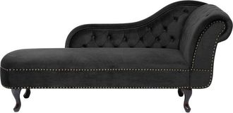 Beliani Chaise Longue Tapizado En Terciopelo Negro Con Botones Versi&oacute;n Derecha Nimes