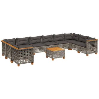 vidaXL Set De Sof&aacute;s De Jard&iacute;n 11 Pzas Y Cojines Rat&aacute;n Sint&eacute;tico Gris Vidaxl