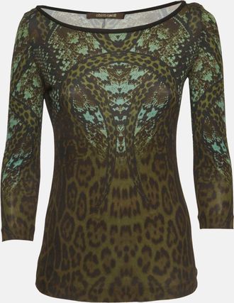 Roberto Cavalli Green Printed Jersey Top