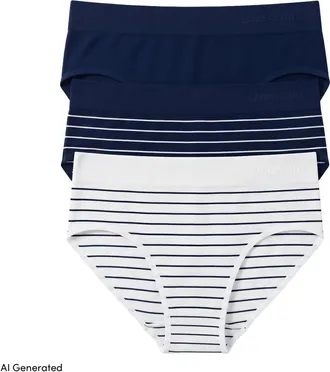 Lands End Bikini Brief Cotton Comfort Seamless Basics 3 Pack Panties in White Stripe Pk at Nordstrom, Size X-Large