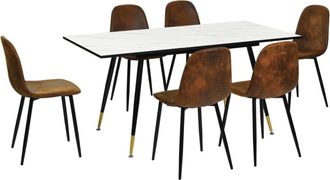 Urban Meuble Mesa extensible efecto mármol + 6 sillas vintage de ante marrón
