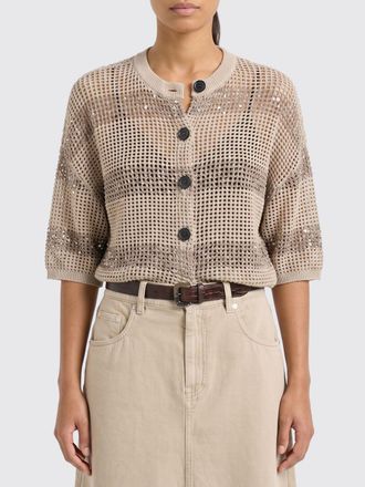 Brunello Cucinelli Cardigan in cotone traforato a righe Brunello Cucinelli