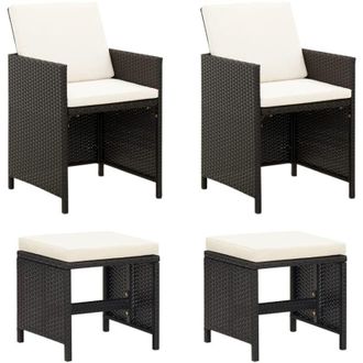 vidaXL Set Sedie da Giardino con Poggiapiedi 4 pz in Polyrattan Nero - Vidaxl