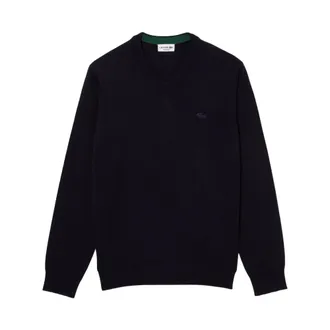 Lacoste Sweatshirts, male, Blue, Size: 3XL Merino Wool Monochrome V Neck Sweater