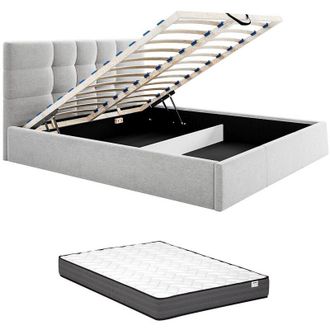 Vente-Unique Letto con Contenitore + Materasso 140 x 190 cm in Tessuto Grigio - ELIAVA di PASCAL MORABITO