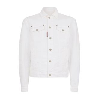 Dsquared2 Denim Jackets, male, White, Size: 3XL Logo-patch Denim Jacket