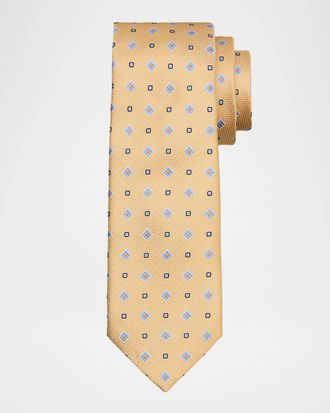 Canali Men & apos;s Chevron Micro-Geometric Jacquard Silk Tie