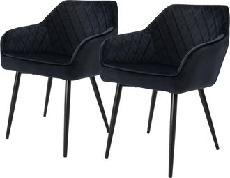 ML Design Set 2x Sillas De Comedor Negro Estilo Moderno Asiento Tapizado Aspecto De Terciopelo Patas De Metal Negras Con Respaldo Y Apoyabrazos Sill&oacute;n Moderno P