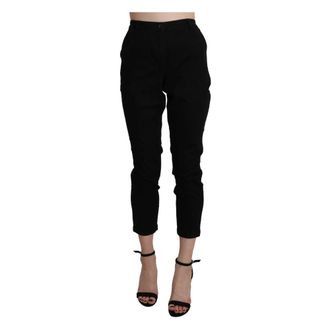 Acht High Waist Cropped Capri Broek - Dames - Vrijetijds broeken - Zwart - M - Katoen - Broeken
