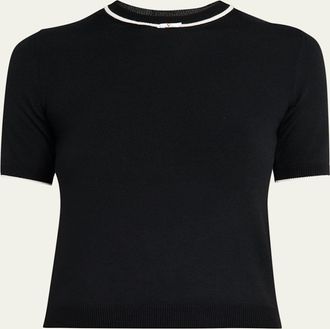 Valentino Garavani V-Logo Bow Short-Sleeve Wool Sweater