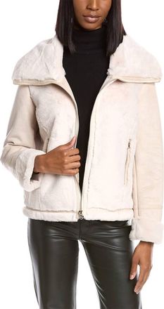 Love Token Eliza Faux Suede/fur Zippered Jacket In Cream