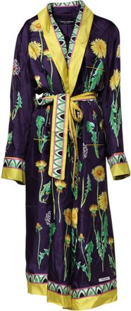 Dolce & Gabbana Blue Floral Print Silk Long Sleeves Wrap Womens Robe (Pre-Owned)