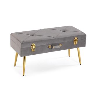 VERSA Banco de pie de cama en metal y poliester gris