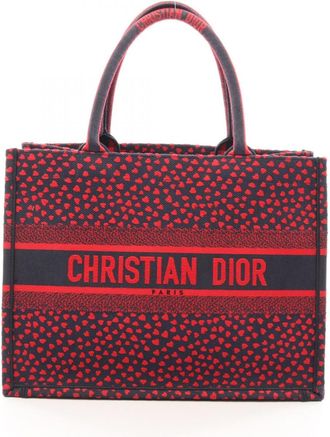 Dior Navy Red Color Canvas Handbag Tote Bag (Pre-Owned)