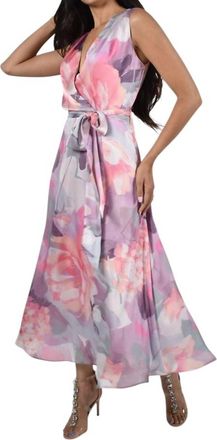 Frank Lyman Design Sleeveless Floral Print Wrap Dress In Lilac/pink