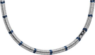 Diesel Mens Silver and Blue Hematite Beaded Necklace