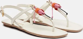 Prada Floral-appliqu&eacute; leather thong sandals