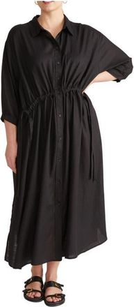 Universal Standard Drawstring Waist Button-Up Linen Blend Shirtdress in Black at Nordstrom, Size Xs