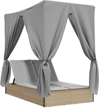 vidaXL Tumbona Doble Con Techo Y Cortinas Rat&aacute;n Sint&eacute;tico Beige Vidaxl