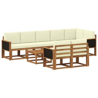 vidaXL Conjunto De Sof&aacute;s De Exterior 9 Pcs Natural Y Crema Poli&eacute;ster Vidaxl