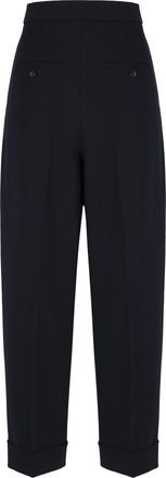 Max Mara Womens High-Waisted Wool Pants Blue Virgin Tapered Trousers