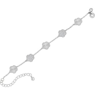 Kenneth Jay Lane Pav&eacute; Cubic Zirconia Striated Clover Line Bracelet in Clear Silver at Nordstrom Rack