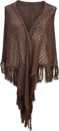 Simona Corsellini Scarves, female, Brown, Size: ONE SIZE Scialle crochet con frange in lurex