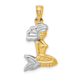Diamond2Deal 14k Yellow Gold with White Rhodium 3-D Mermaid Pendant