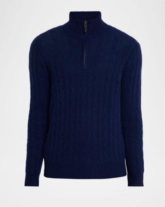 Polo Ralph Lauren Mens Cable-Knit Cashmere Quarter-Zip Sweater