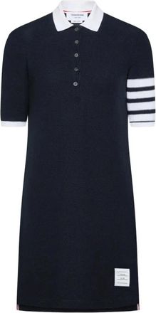 Thom Browne Textured Piqu&eacute; 4-Bar Polo Jurk - Dames - Korte kleedjes - Blauw - 2XS - Katoen - Kleedjes
