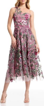 Dress The Population Rosemary Floral Embroidery Cocktail Midi Dress in Blush Multi at Nordstrom, Size Xx-Large