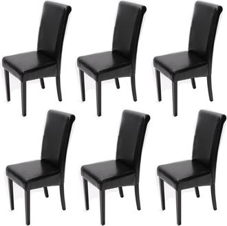 Hhg Lote De 6 Sillas De Comedor Silla De Cocina Novara Ii, Cuero, Negro, Patas Oscuras