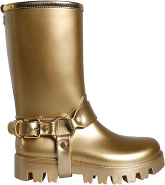 Dolce & Gabbana Gouden metallic PVC regenlaarzen - Dames - Regenlaarzen - Geel - 37 EU - Schoenen