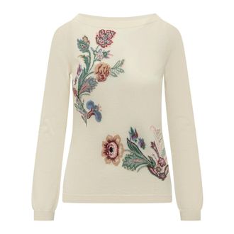 Etro Etro, Round-neck Knitwear, female, Beige, Size: S Jacquard Floral Sweater