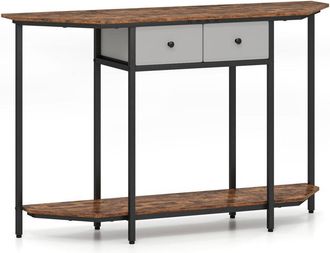 Costway 130 CM Console Table 2-Tier Entryway Table with 2 Drawers-Brown