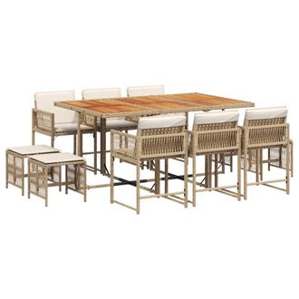 vidaXL Vidaxl Set Da Pranzo Da Giardino 11 Pz Con Cuscini Beige In Polyrattan