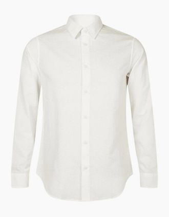 A|X Armani Exchange Mens Seersucker Textured Long Sleeve White Shirt - Size: 38/Regular