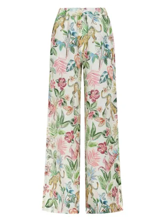 120% Lino Pastel Tropical Print Linen Trousers