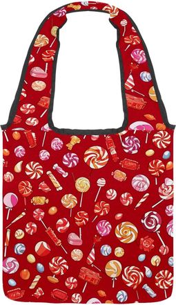 Generic Red Candy Pattern Reversible Canvas Shoulder Tote - Double-Sided Print, 12oz Cotton, 27cm Drop, Fold-Flat Bag for Travel, Shopping, Street Outings