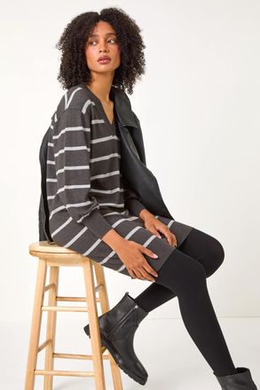 Roman Stripe V-Neck Knit Jumper Dress