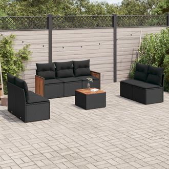 vidaXL Set De Sof&aacute;s De Jard&iacute;n 8 Piezas Y Cojines Rat&aacute;n Sint&eacute;tico Negro Vidaxl