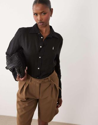 Polo Ralph Lauren Camicia in lino nera vestibilit&agrave; classica-Nero