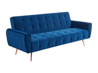 Vente-Unique Sof&aacute; cama de 3 plazas de terciopelo POLANI - Azul noche