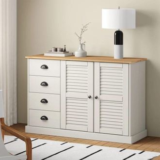 vidaXL Credenza Cassetti vigo 113x40x75 cm Legno Massello Pino Bianco Vidaxl