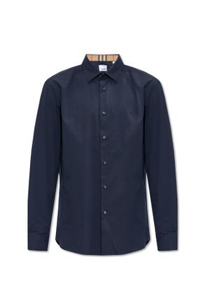 Burberry Logo-embroidered Shirt, Mens, Navy Blue