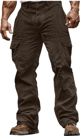Generic Corduroy Cargo Trousers for Men Button Relaxed Fit Casual Trousers with Multi Pockets Comfortable Outdoor Cargo Pants Outdoor Daily Wear Autumn Winter