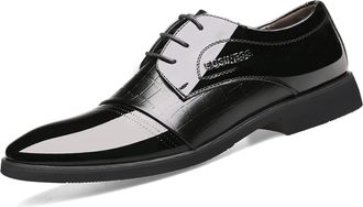 Generic Dress Shoes for Men Lace Up Round Toe Derby Shoes Crocodile Print Vegan Leather Block Heel Anti-Slip Non Slip Rubber Sole Low Top Wedding(Black,7.5 UK