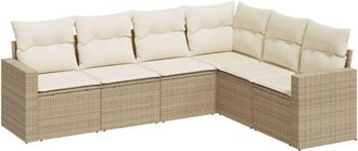 vidaXL Juego De Sof&aacute;s Jard&iacute;n Con Cojines 6 Pzas Rat&aacute;n Sint&eacute;tico Beige Vidaxl