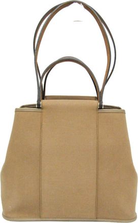Herm&egrave;s Cabag Toile And Leather Brown Canvas Handbag (Pre-Owned)