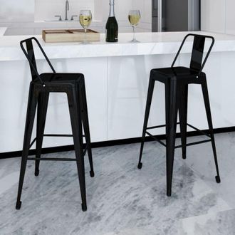 vidaXL Taburetes De Cocina 2 Unidades De Acero Negro Vidaxl